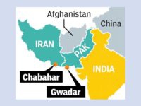 Image of Map of Iran, Pakistan and Afghanistan and the ports of Chabahar and Gwadar